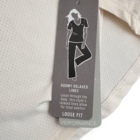 Running Bare Women L Athletic Short Sleeve Relaxed V-Neck Cream Dry Fit Mesh - Picture 9 of 14